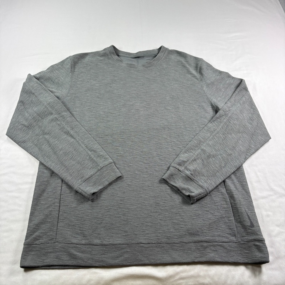 Nike Yoga Sweatshirt Mens Large Gray Crew Neck Pullover Dri Fit Performance